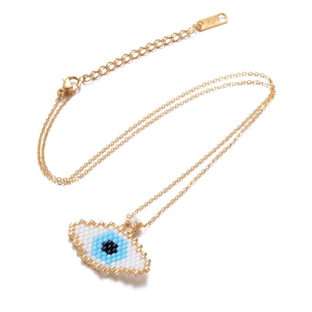 Boho Evil Eye Gold Chain Necklace Hand Cra…